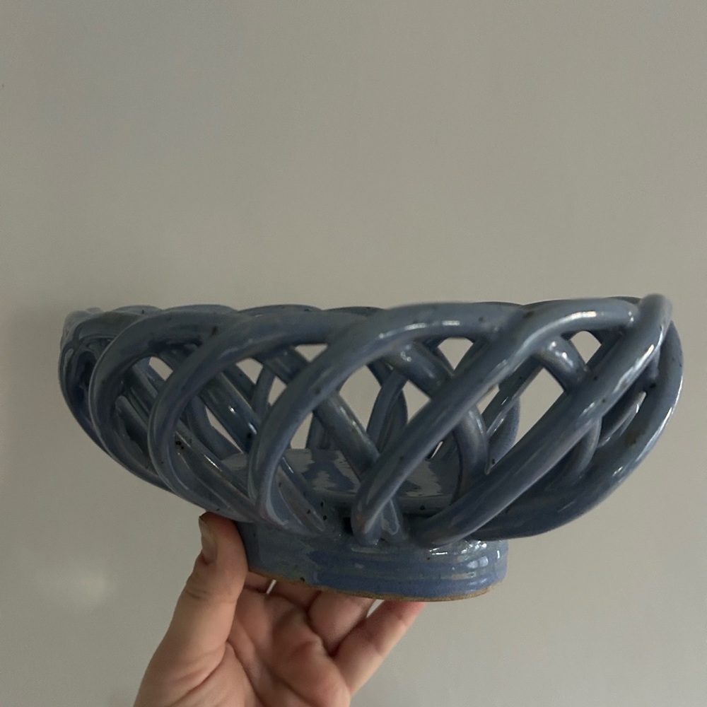Vintage Blue Ceramic Basket